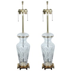 Elegant Pair of Large Crystal Lamps by Marbro