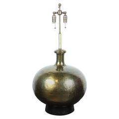 Monumental Hammered Brass Table Lamp