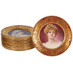 Antique 12 American, Vienna Style, CAC/Lenox Porcelain Portrait Plates, Tiffany & Co