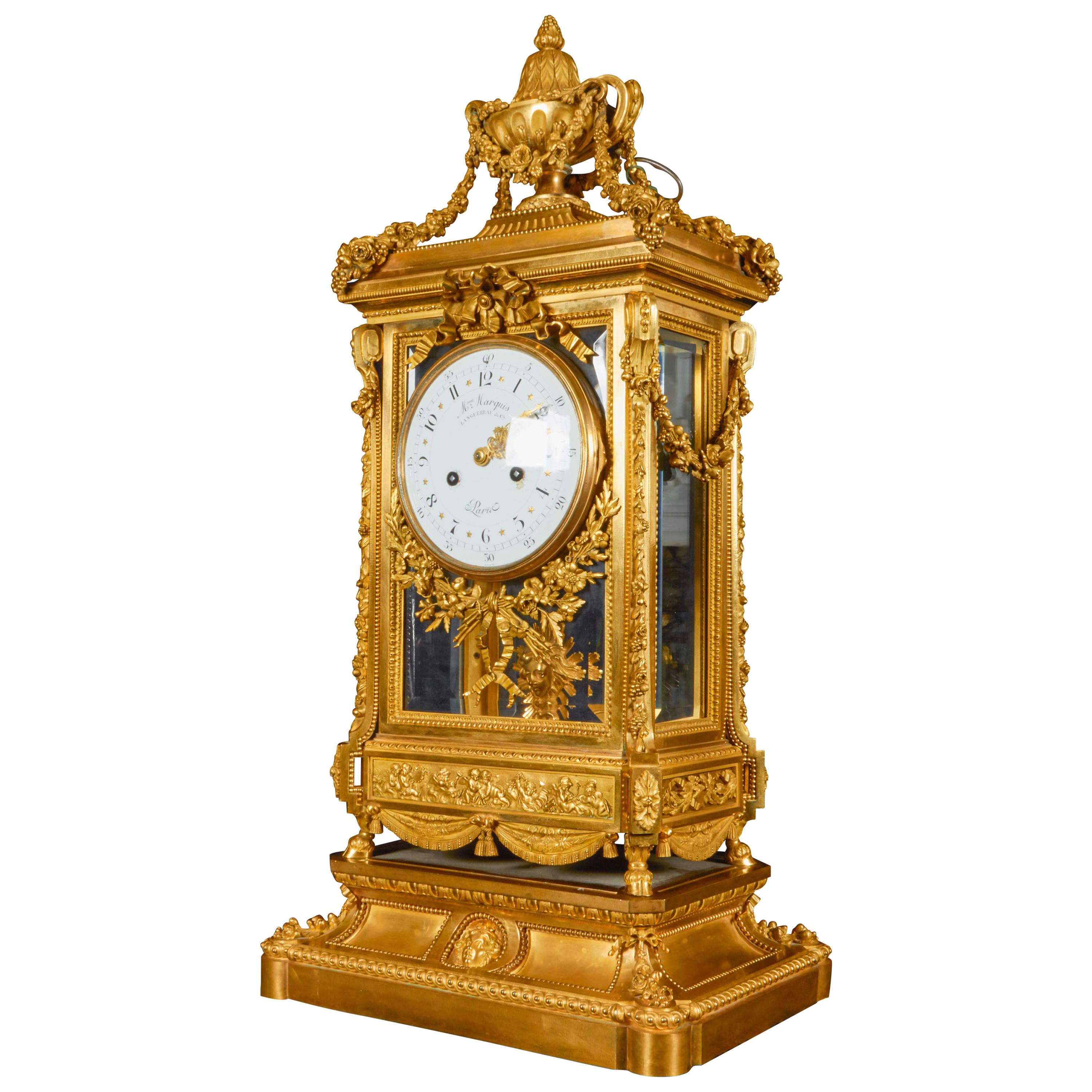 Monumental Antique French Louis XVI Style Ormolu Mantel Clock by Maison Marquis
