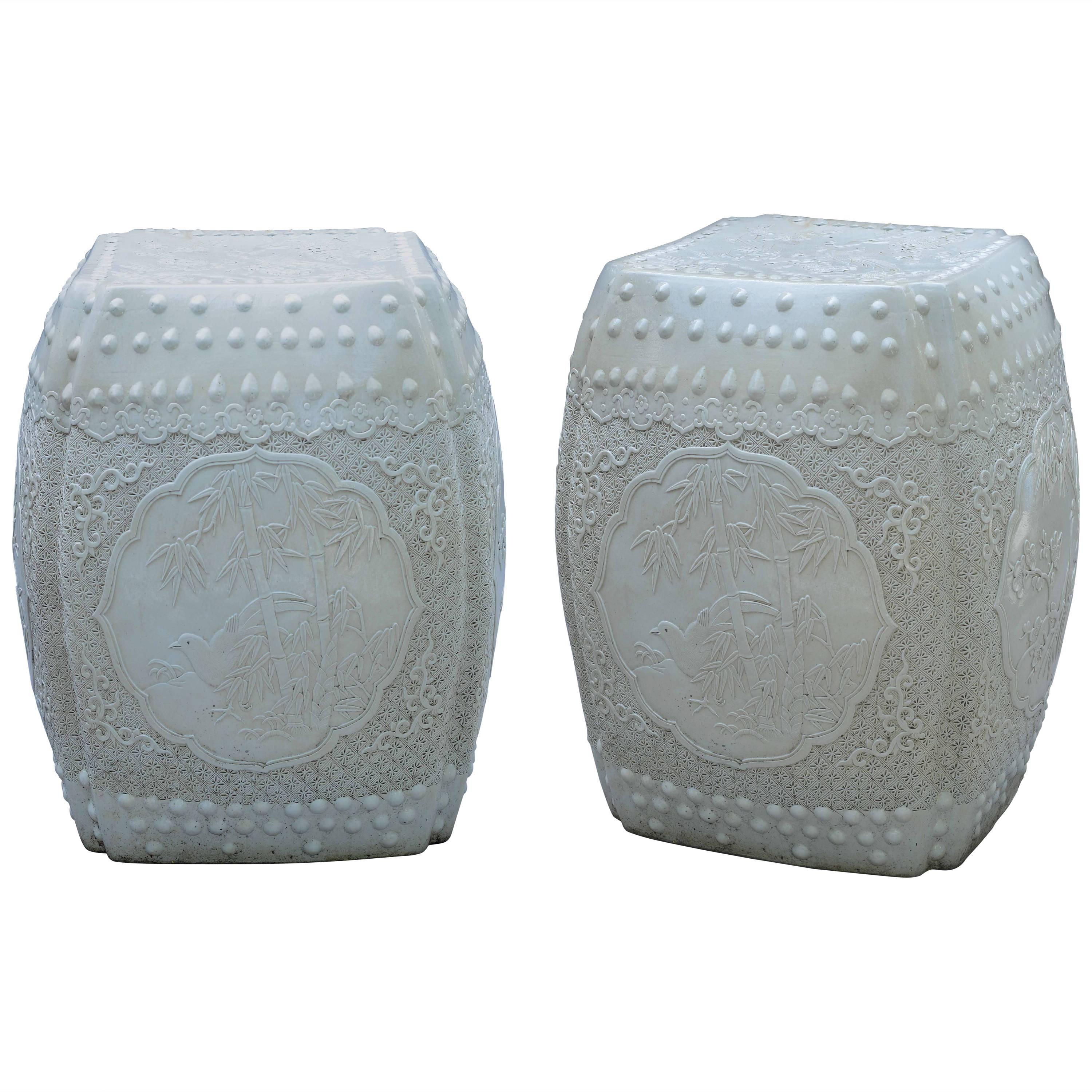 Pair of Fine Carved Porcelain Stools