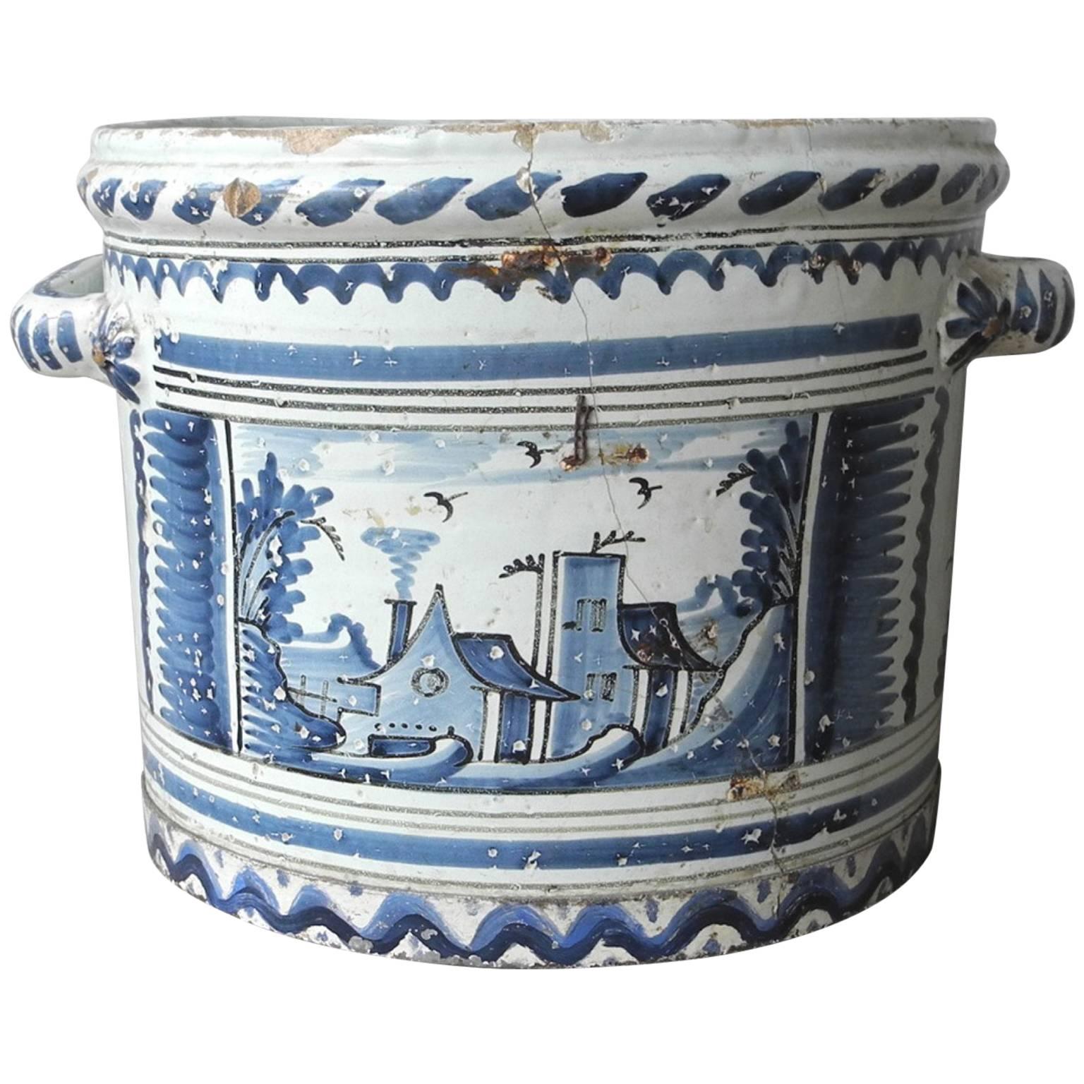 Antique 18th Century Faience Pot from Nevers, France