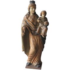 17th Century Italian Painted Wooden Virgin