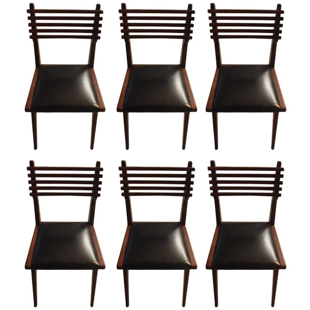 Set of Six Mid-Century Italian Dining Chairs 
