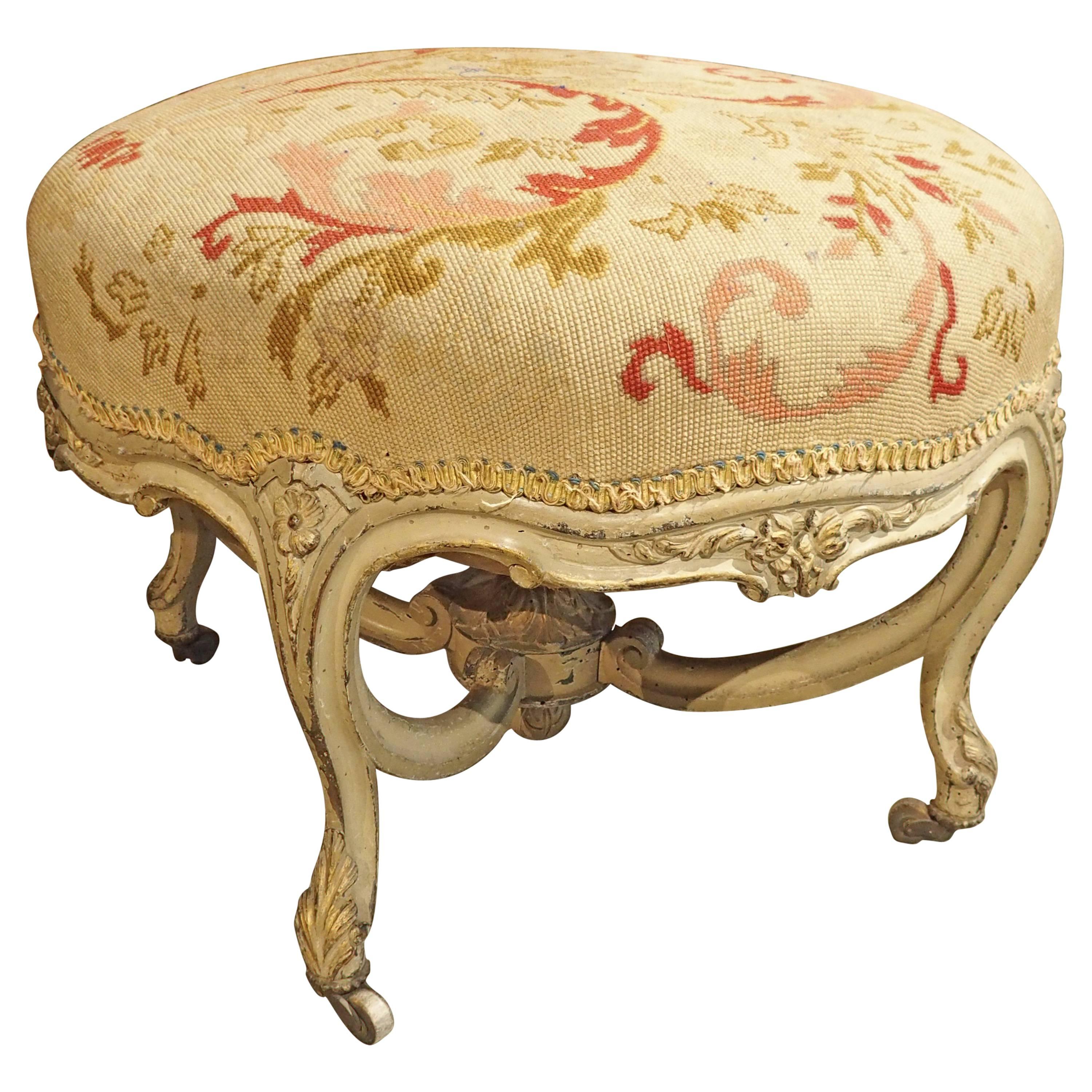 Antique Louis XV Style Needlepoint Stool from France