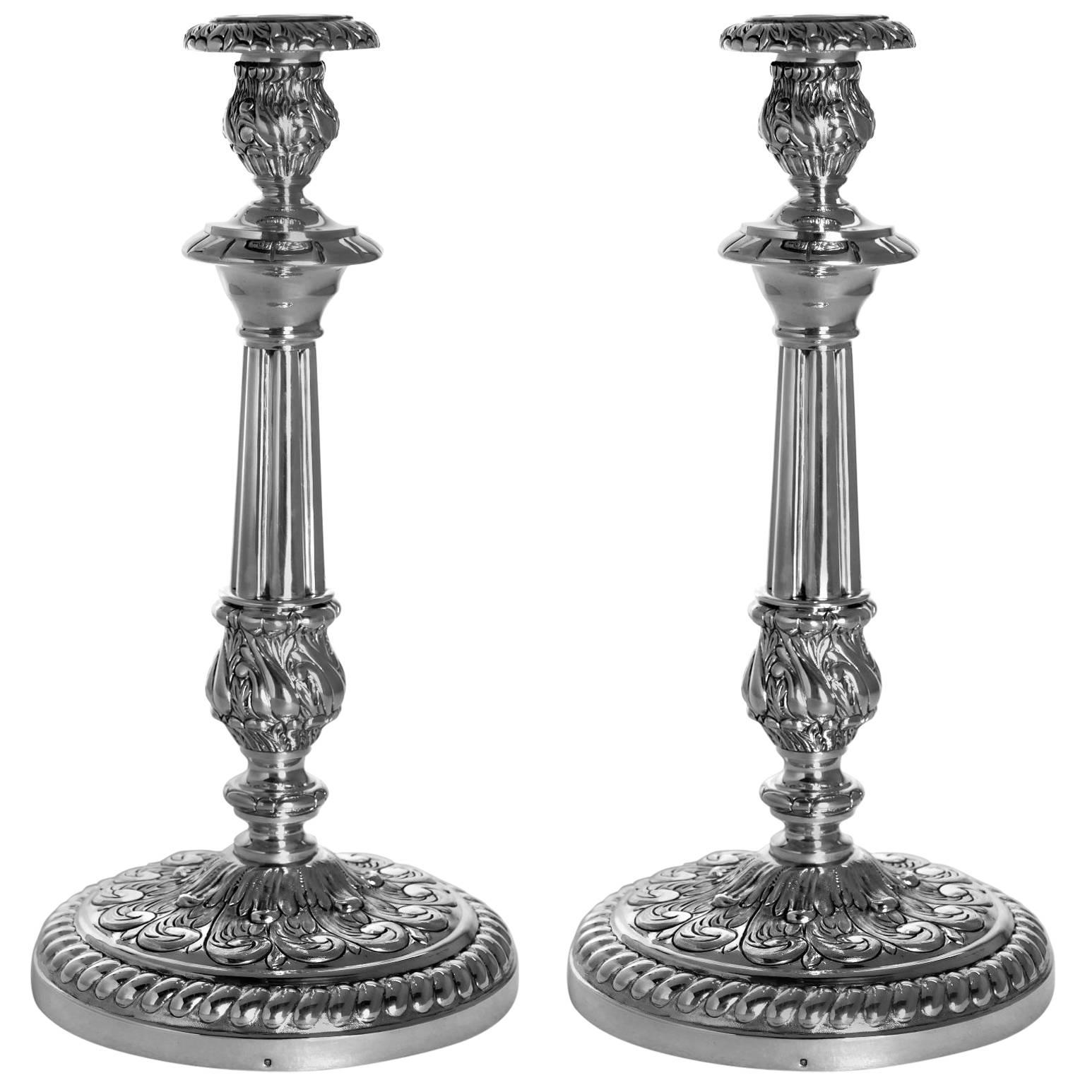 Boivin Imposing French Sterling Silver Candlesticks Pair, Rococo