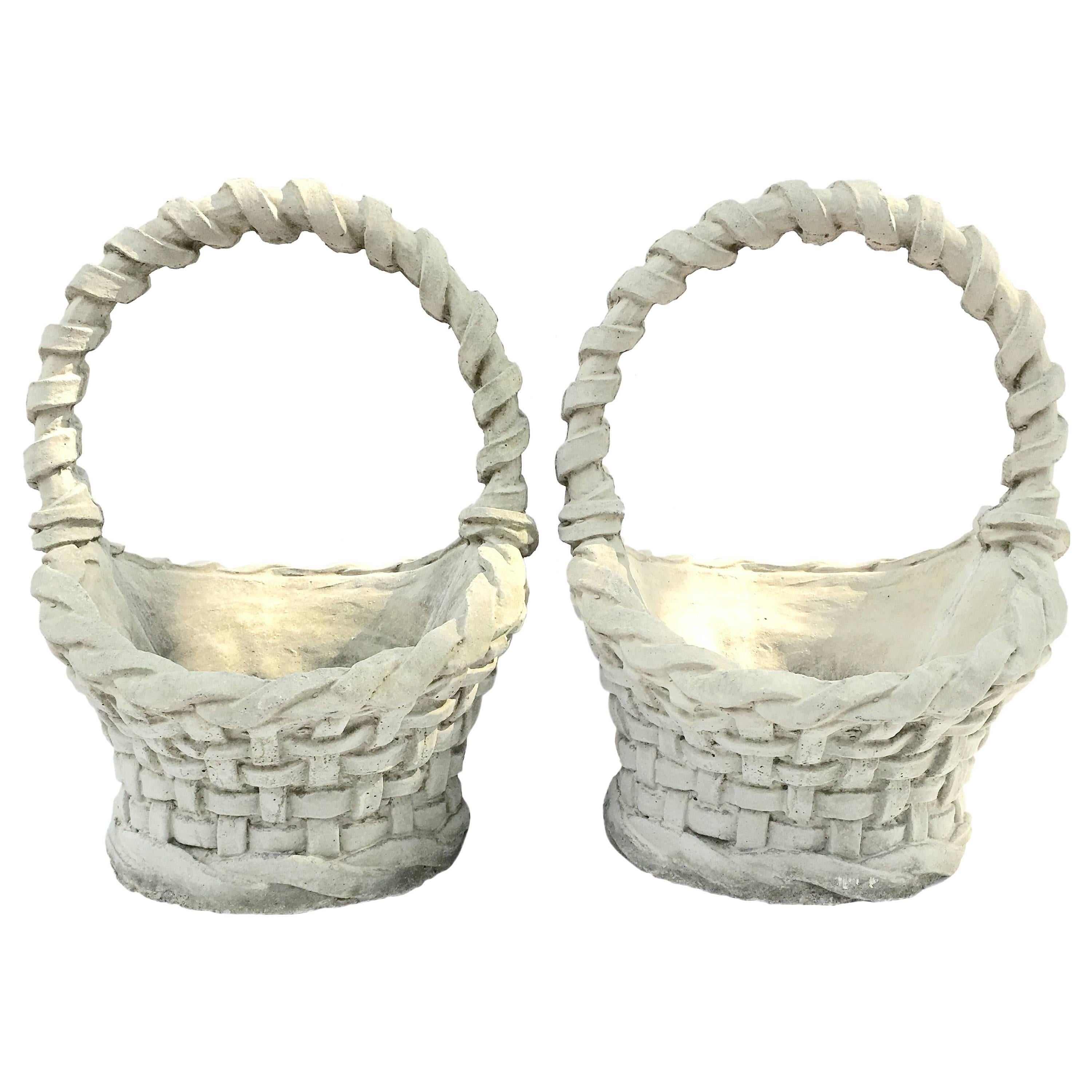 Pair of Concrete Basket Weave Basket Planters