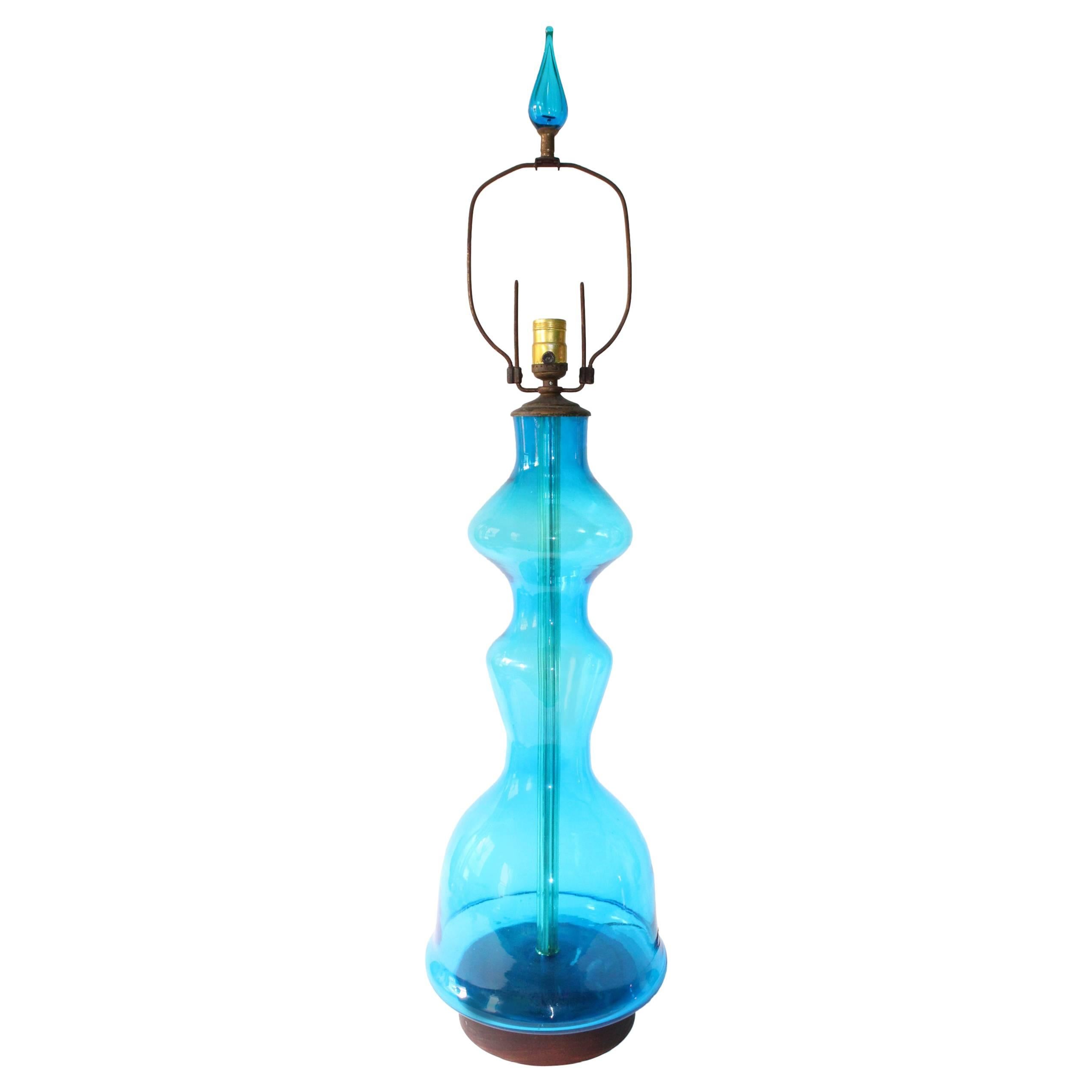 Blenko Glass Curvaceous Blue Table Lamp