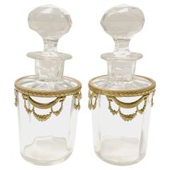 French Baccarat Style Pair of Crystal and Gilt Bronze Ormolu Dresser Bottles 
