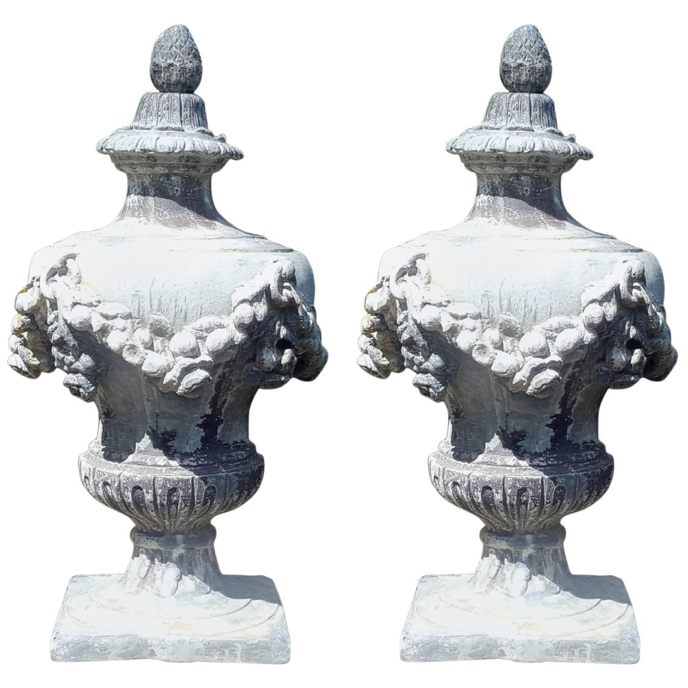Pair of 18th Century Lead Urns/Finials For Sale