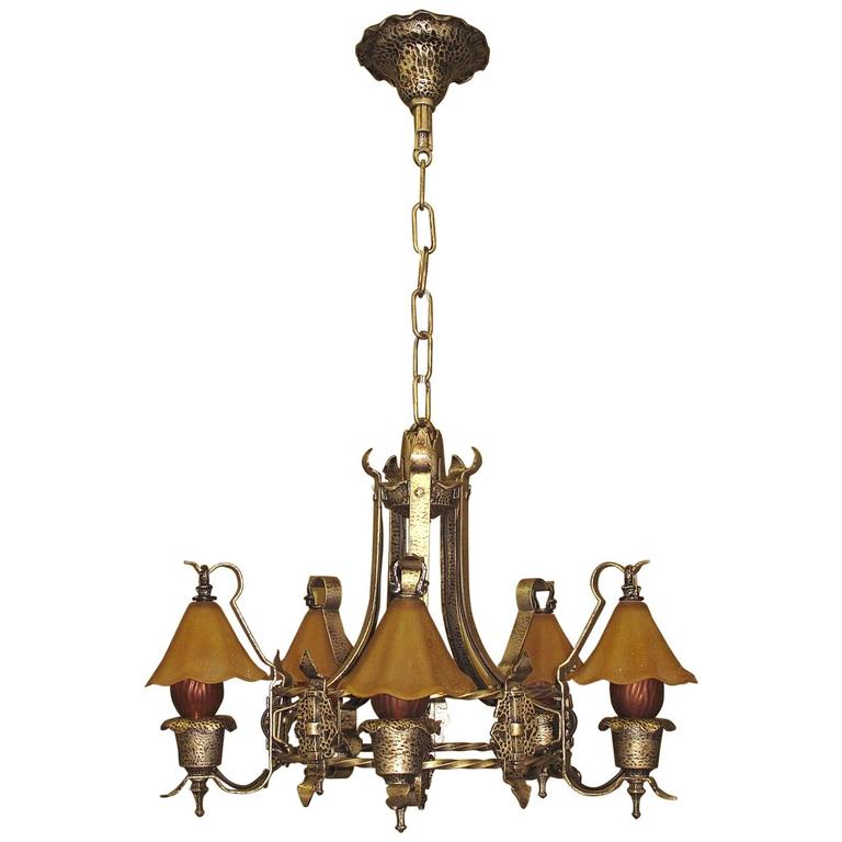 Storybook Style Vintage Ceiling Light Fixture With Original Smoke Storybook Style Vintage Ceiling Light Fixture With Original Smoke Bells 1920s For