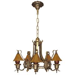 Storybook Style Antique Ceiling Light Fixture with Original Smoke Bells, 1920s