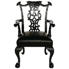 19th Century Chippendale Style Lacquered Leather Chair 12
