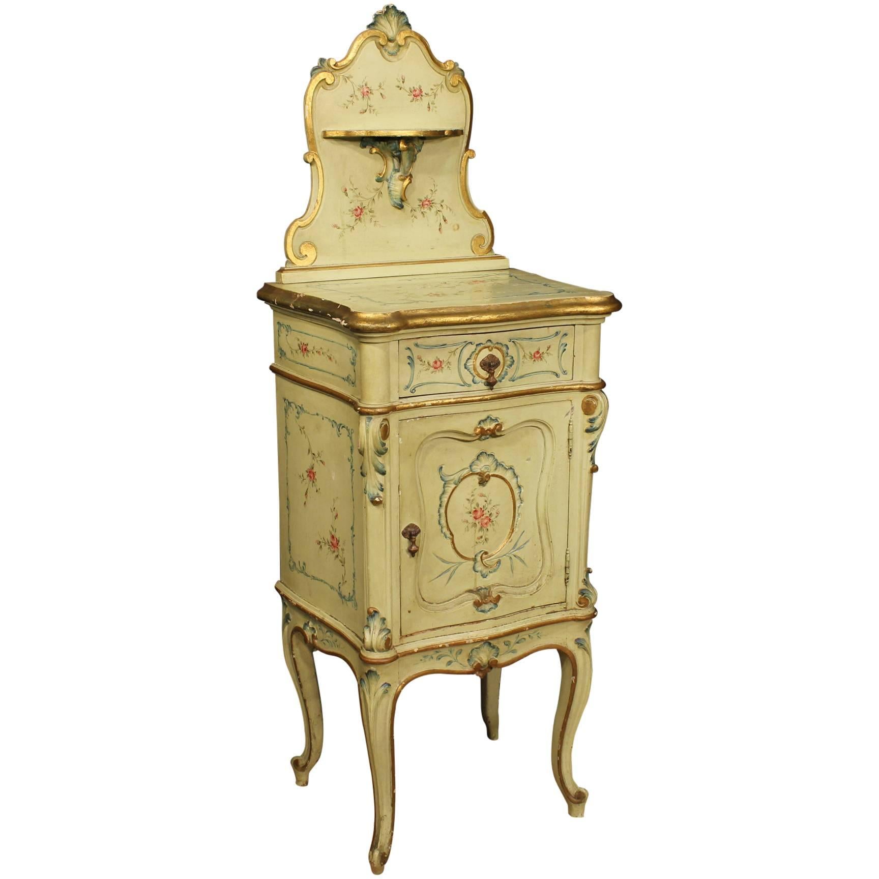 20th Century Bedside Table Made by Lacquered Hand-Painted Giltwood