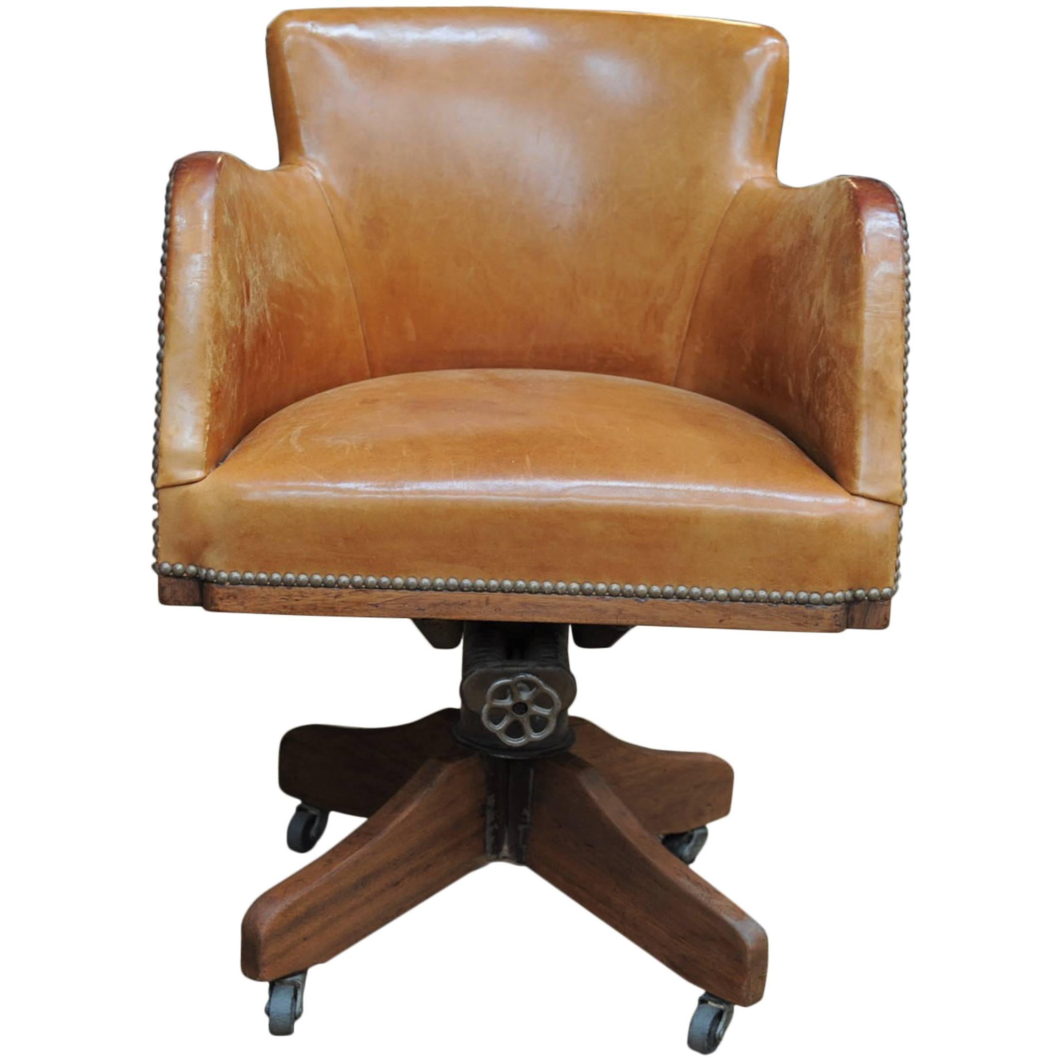 1900 Turning Desk Leather Swiveling Armchair