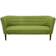 Antique Danish Early Midcentury Three-Seat Sofa, Fully Restored in Wool