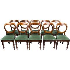 Antique Set of Ten Victorian Balloon Back Dining Chairs, circa 1880