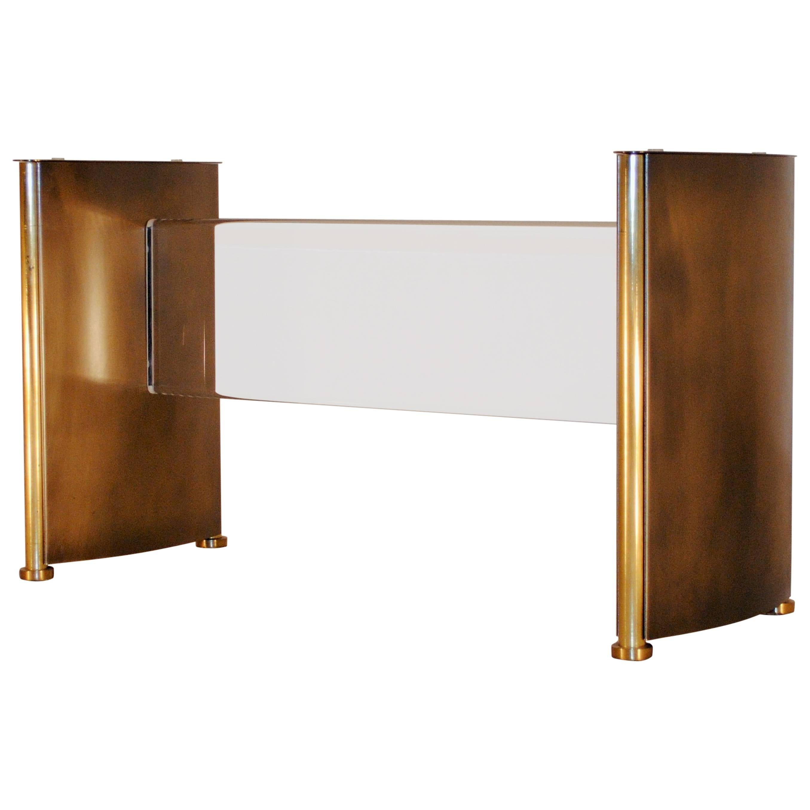 Elegant Bronze Patina, Brass and Lucite Table Base by Belgochrom, Belgium, 1970s