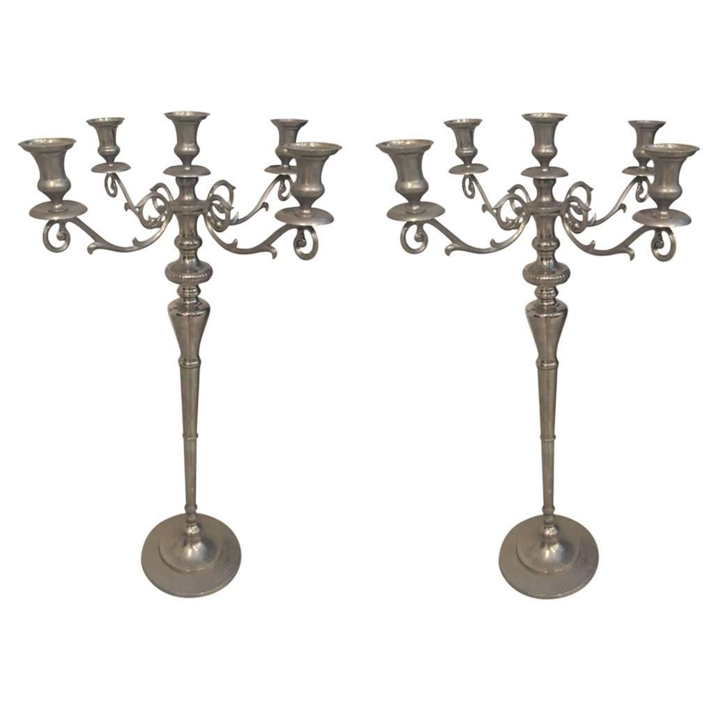 Pair of Metal Standing Candlestick Holders / Candelabra For Sale