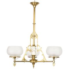 Antique Three-Light Aesthetic Chandelier with Satsuma Stem Piece