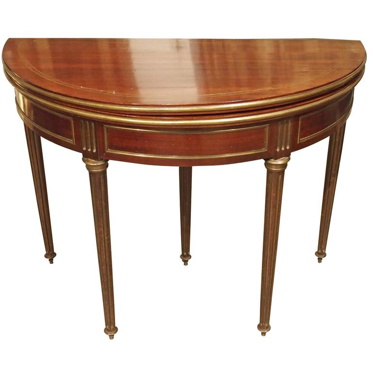 Antique French Mahogany Demilune Game Table, circa 1885 For Sale at 1stdibs