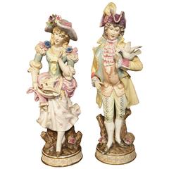 Antique Pair of Early 1900s Hand-Painted Bisque Figures
