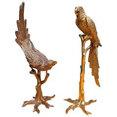 Impressive Pair of 1980s Brass Parrots