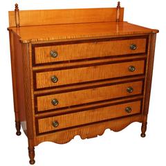 Antique Federal Period Sheraton Tiger Maple and Cherry Four-Drawer Chest