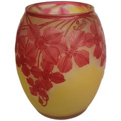 E Galle Red Flowers Vase