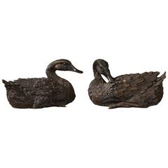 Vintage Pair of Bronze Ducks