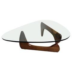 Isamu Noguchi Coffee Table with Walnut Base and Triangular Glass Top