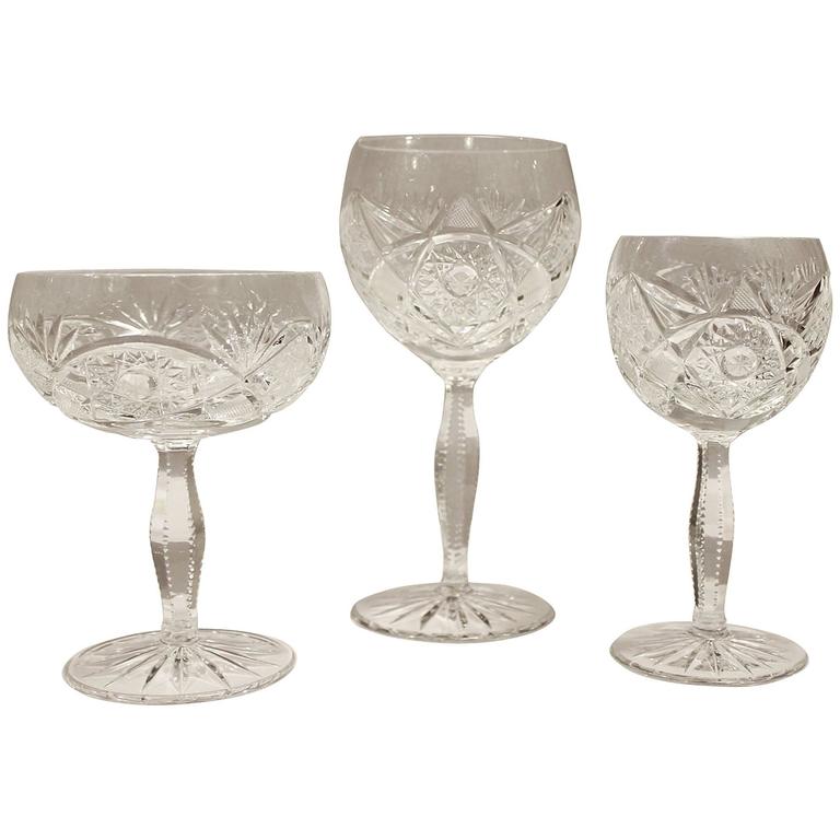 Suite of 36 CutGlass Wine and Champagne Glasses For Sale at 1stDibs