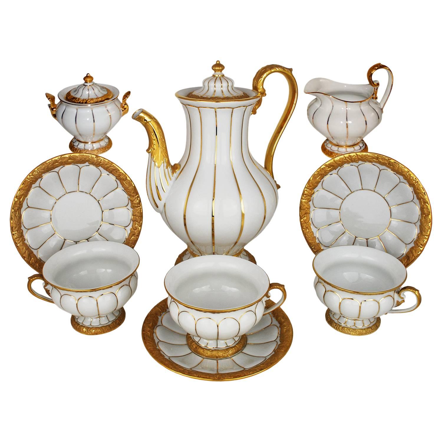 Meissen Golden Baroque GIlt X Form Coffee Set for 6 Tea Service