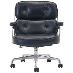 Eames Time Life Management Desk Chair, Deep Blue-Gray Leather