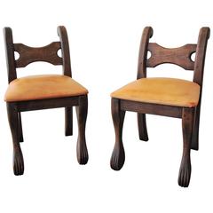 Unusual Pair of Oak Side Chairs