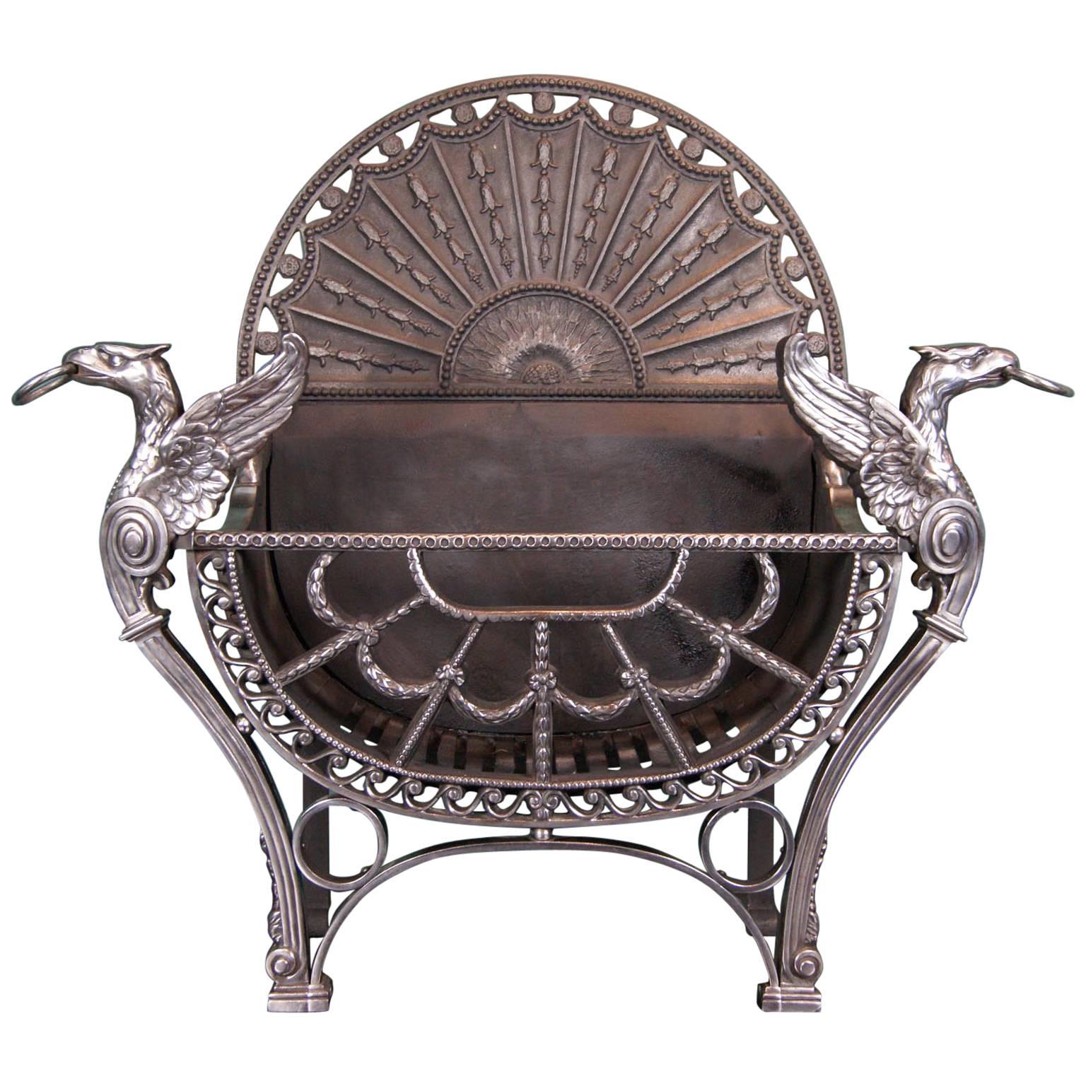 Large English Wrought and Cast Iron Fireplace Fire Grate For Sale