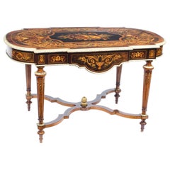 19th Century Marquetry Bureau Plat Writing Table, French