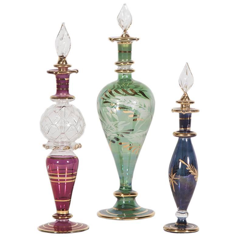 Egyptian Glass Perfume Bottles Set For Sale at 1stdibs