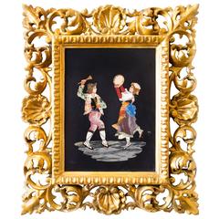 Antique Italian Pietra Dura Plaque in Giltwood Florentine Frame, circa 1870