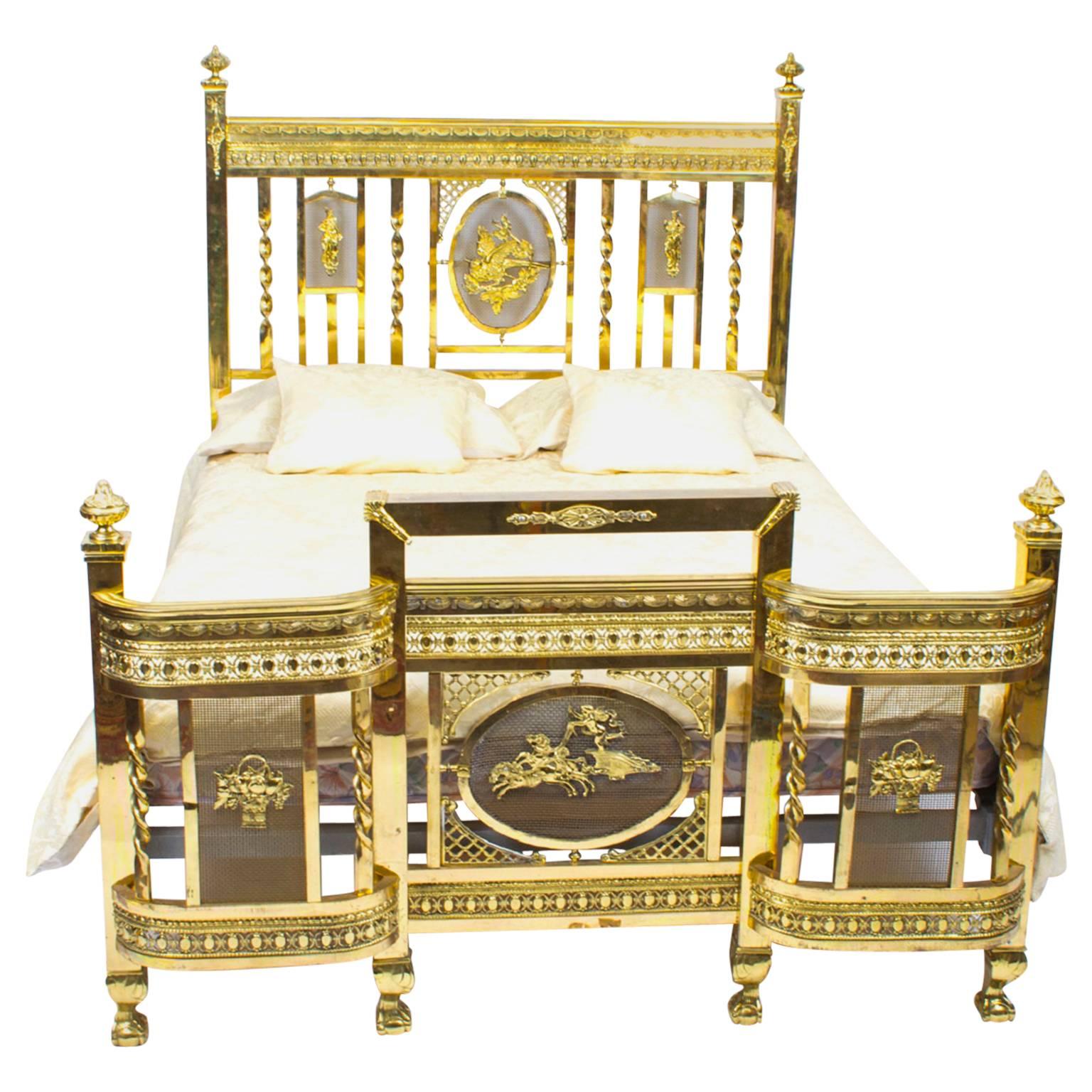 Antique Edwardian Polished Brass Double Bed, circa 1900