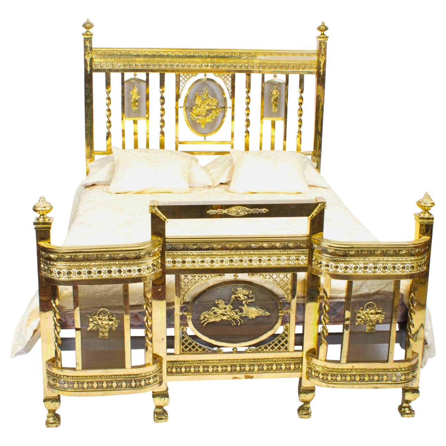 Antique Edwardian Polished Brass Double Bed, circa 1900 at 1stdibs