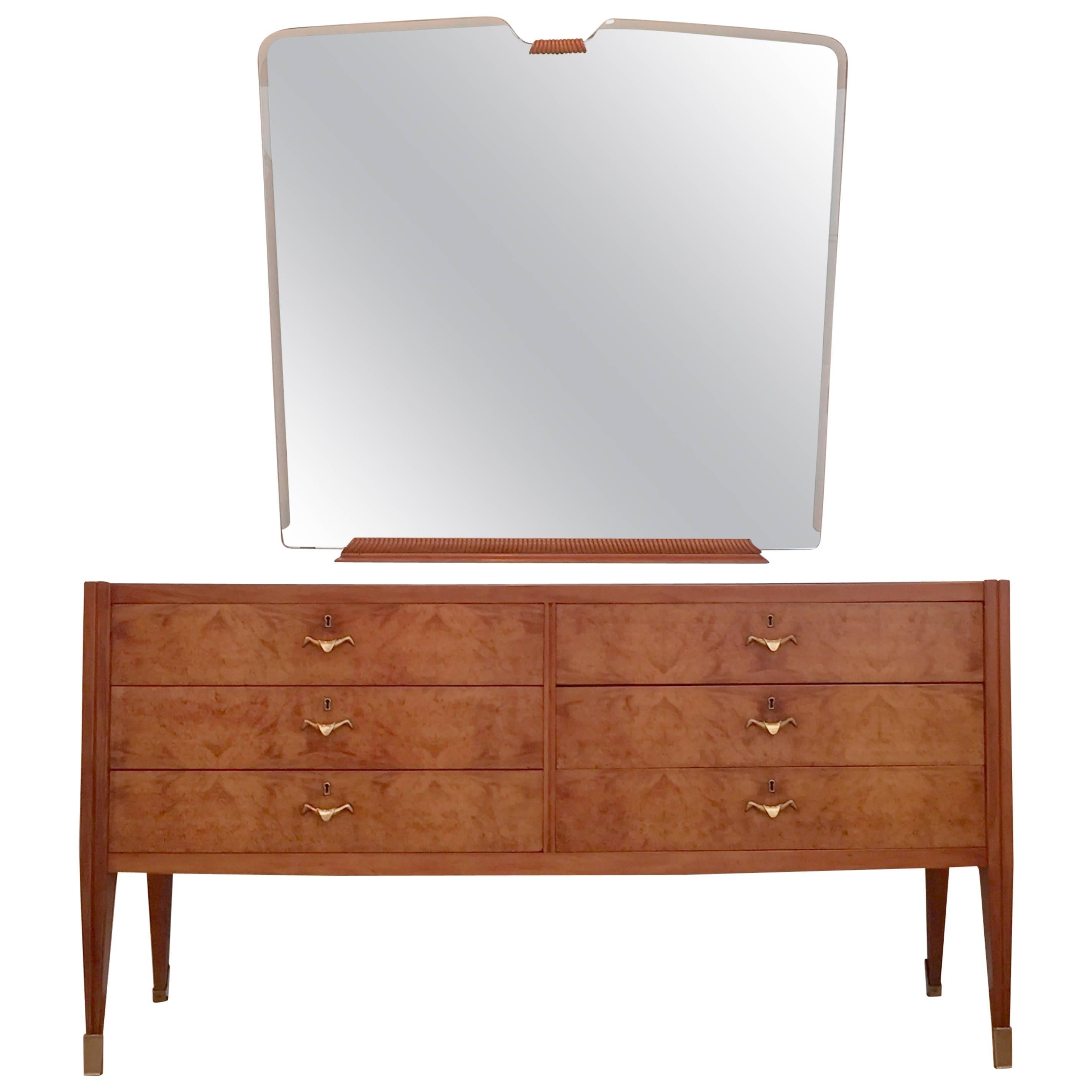 Italian 1950s Sideboard and Mirror Attributed to Paolo Buffa