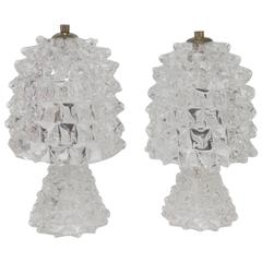 Pair of 1940s Glass Table Lamps by Barovier e Toso