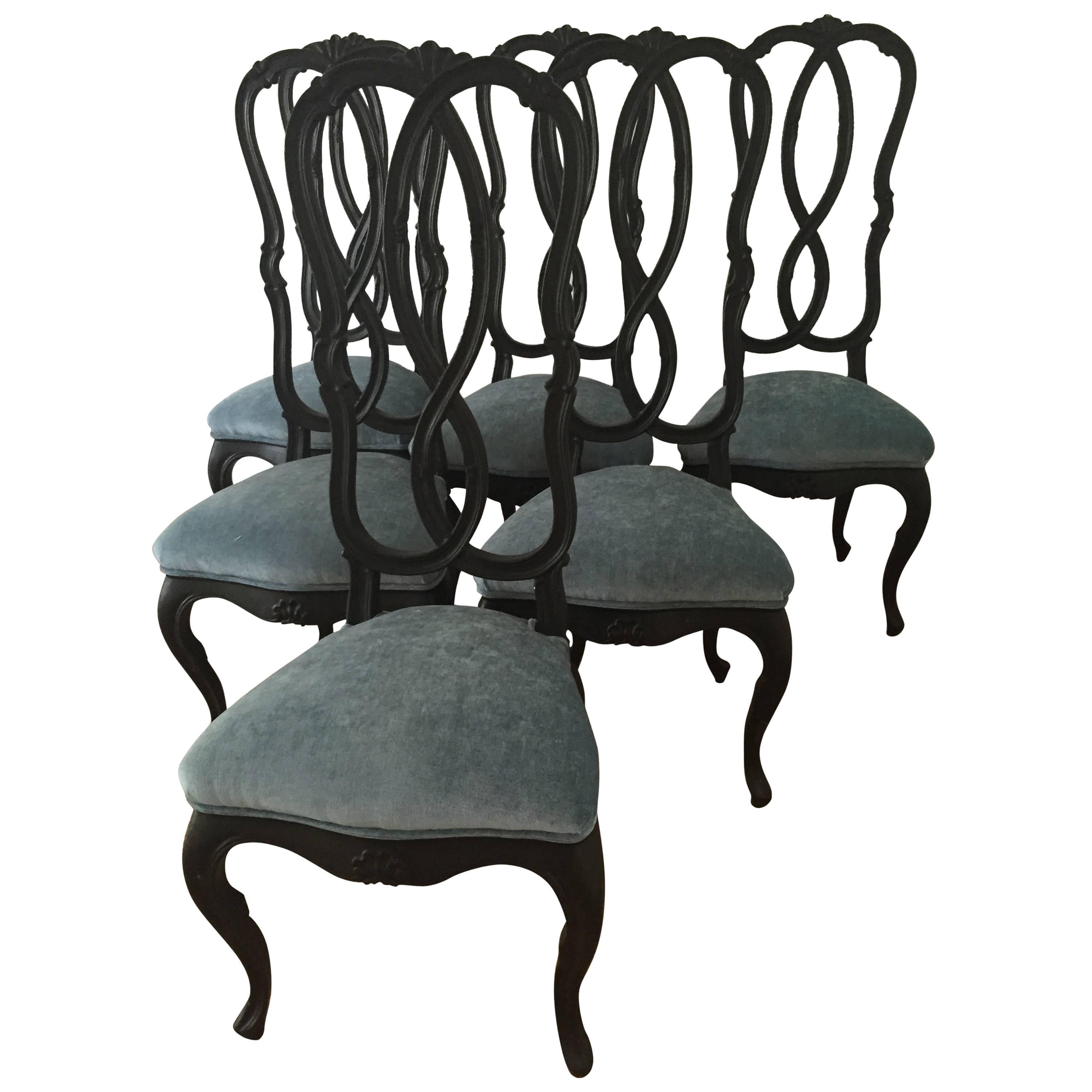 Set of Six Chairs Painted Black, Italy