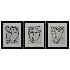 Three Framed 1954 Henri Matisse Verve Face Plate Lithographs Signed in Plate