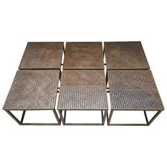 Set of Six Side Tables in Rattan and Wood 1