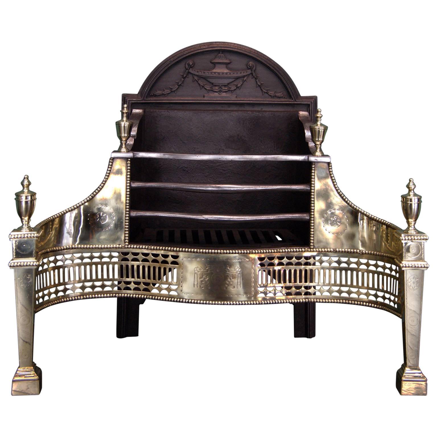 Polished Brass and Wrought Fireplace Fire Grate For Sale