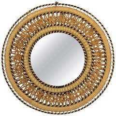 Rare Woven Wicker Circular Mirror in the Emmanuelle Chair Manner