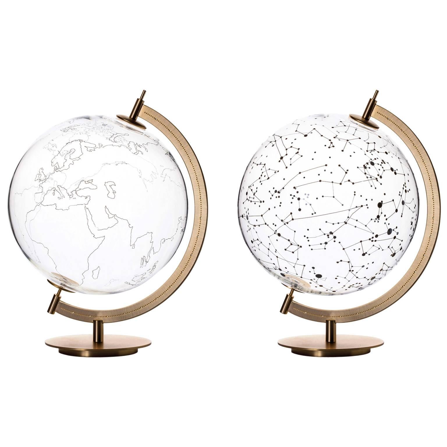 Coexist Mod Sky and Mod Ground Glass and Brass Globe and Stellar Map