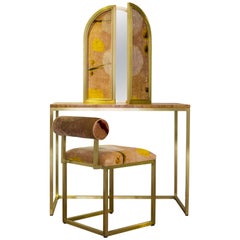 Awaiting Vanity Table with Mirror Velvet and Brass